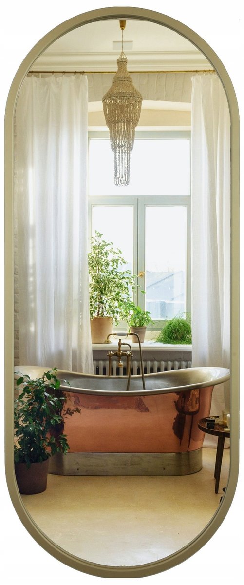 NOWOCZESNE OWALNE LUSTRO W RAMIE ZŁOTE DO SALONU 115X50 CM