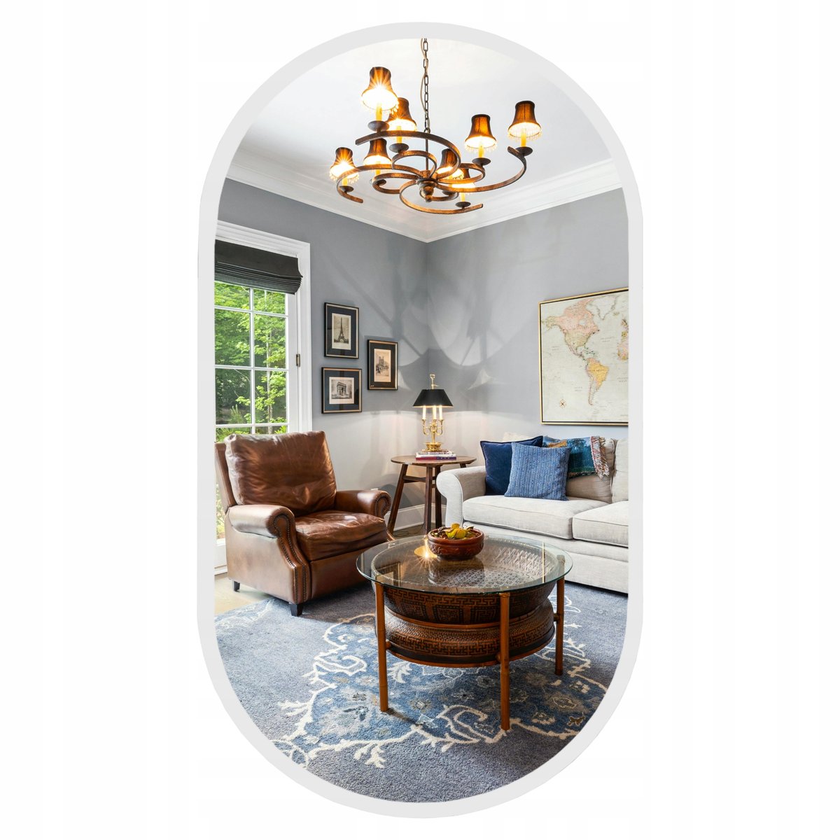 LUSTRO BIAŁE W RAMIE OWALNE 115x50 CM DO SALONU ŁAZIENKI PRZEDPOKOJU