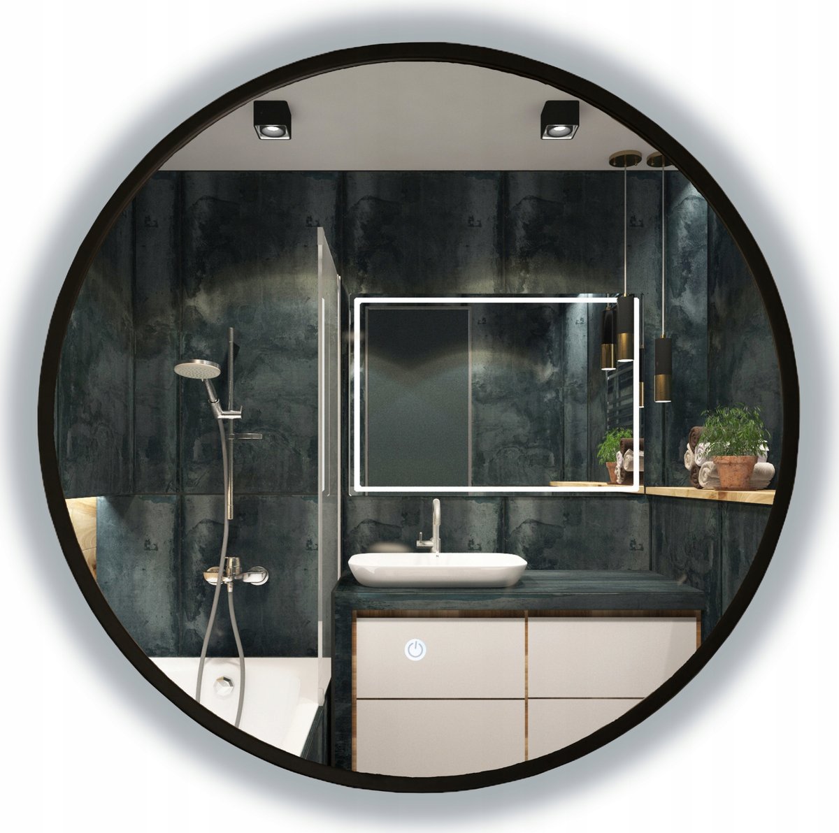 LUSTRO LED NOWOCZESNE ŁAZIENKOWE W CZARNEJ RAMIE 55 CM