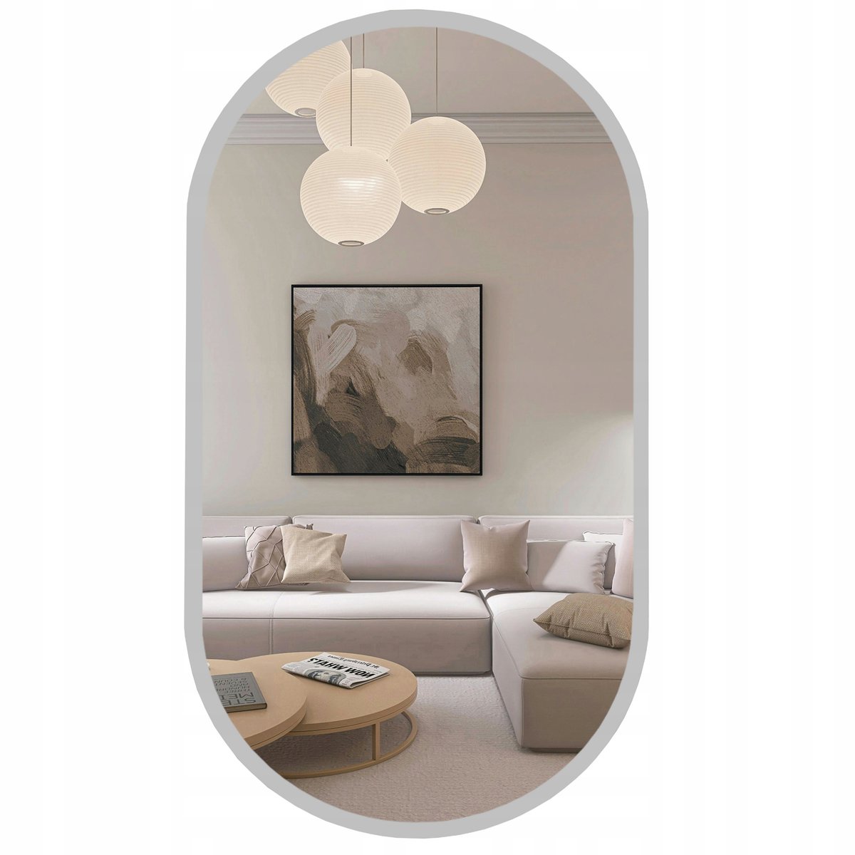LUSTRO SREBRNE W RAMIE OWALNE 75x40 CM DO SALONU ŁAZIENKI PRZEDPOKOJU
