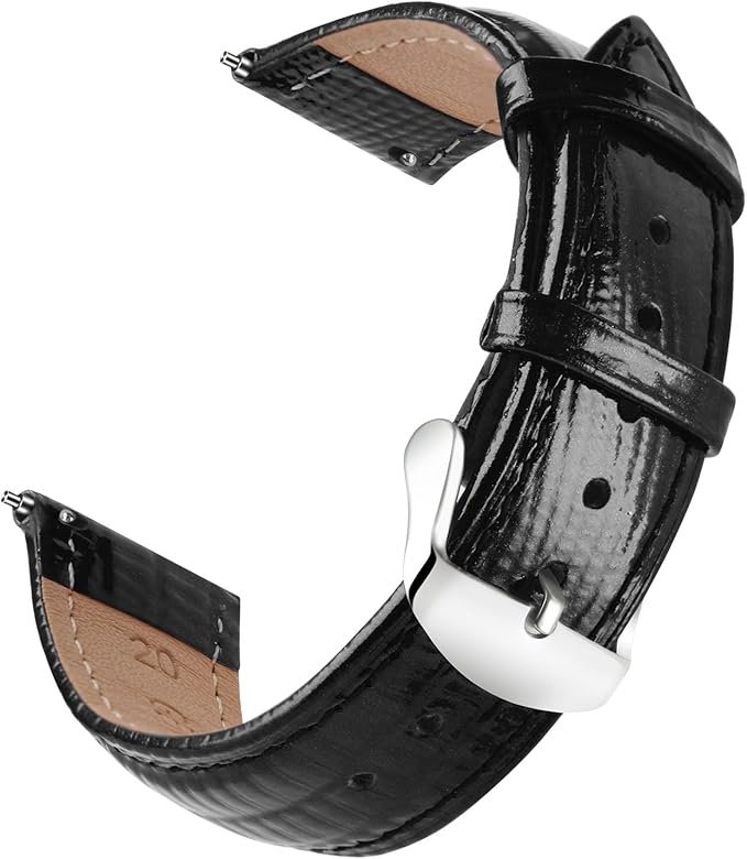 PASEK DO ZEGARKA CZARNY SKÓRA UNIWERSALNY SREBRNA KLAMRA 18mm