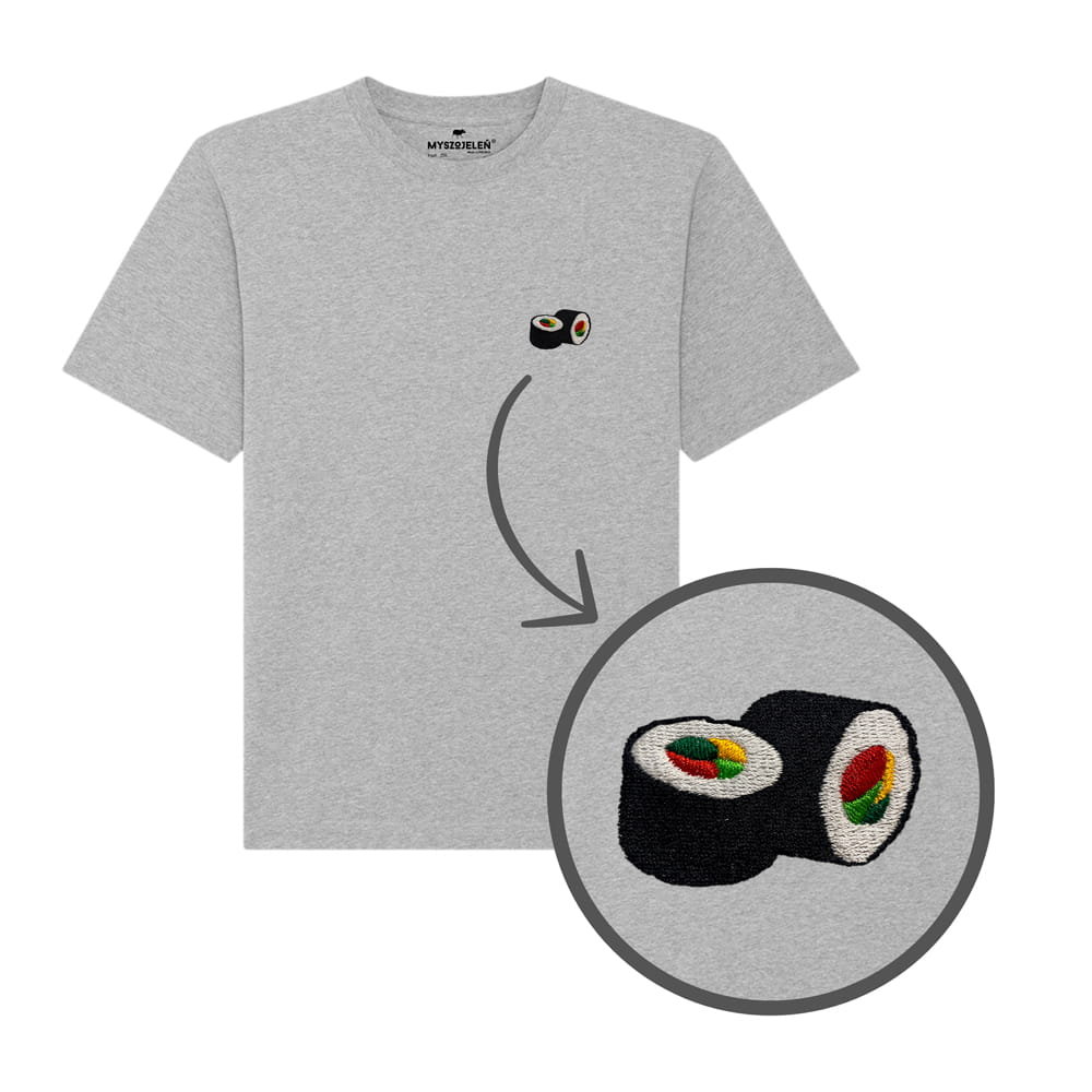 Haftowana koszulka - SUSHI - szary L