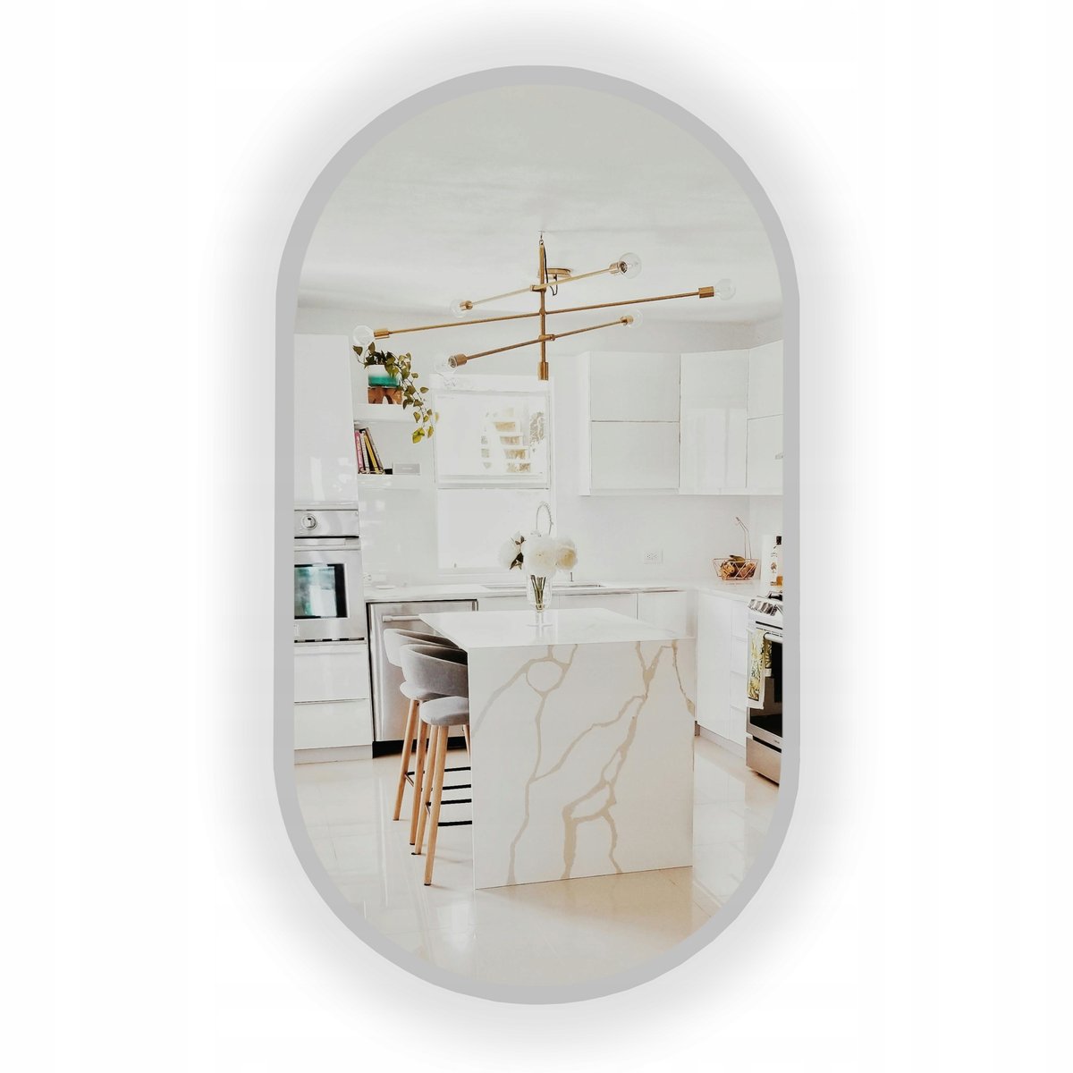 LUSTRO LED PODŚWIETLANE SREBRNE W RAMIE 95X60 CM OWALNE