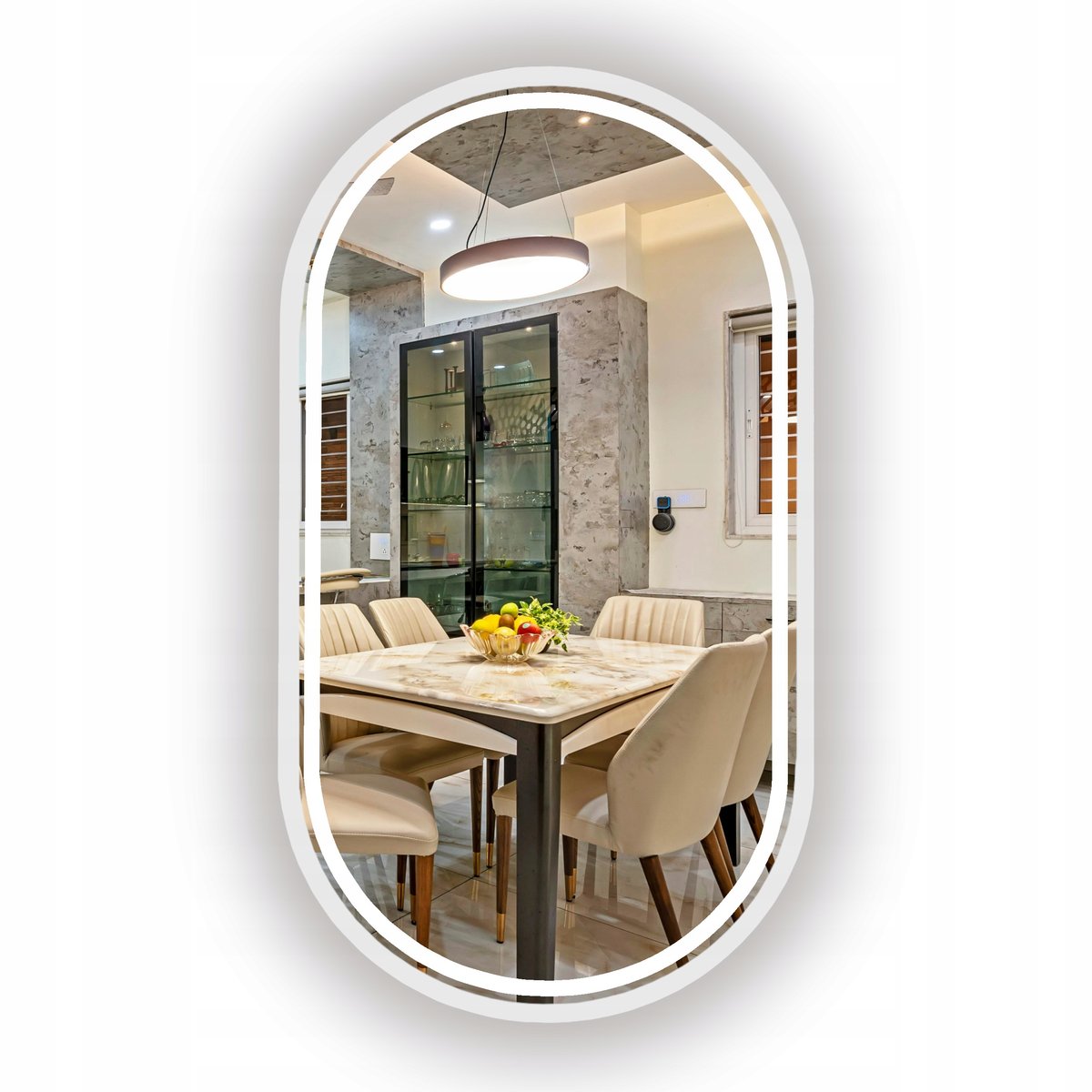 LUSTRO LED OWALNE W RAMIE BIAŁE 85X50 CM DO ŁAZIENKI TOALETKI POKOJU