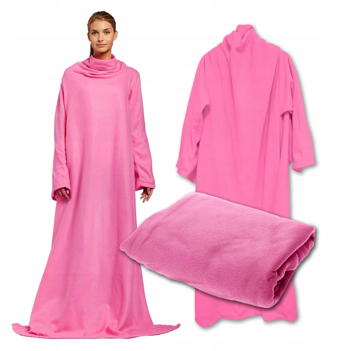 KOC Z RĘKAWAMI CIEPŁY DUŻY 138 x 180 RÓŻOWY