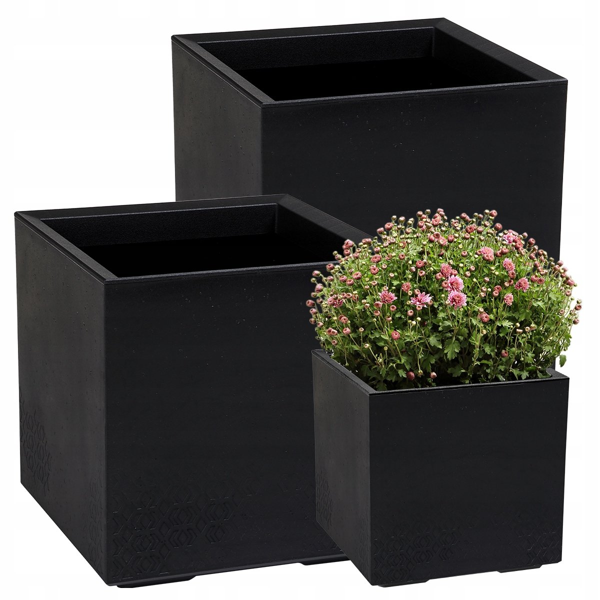 2x KWIETNIK DONICA SKRZYNIA DONICZKA MISA TARAS CZARNY KARO 30x30x30cm