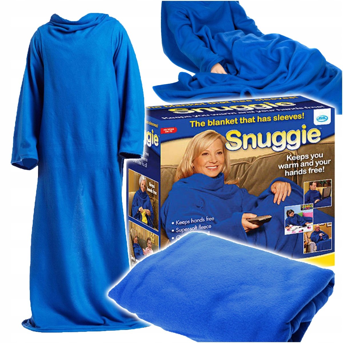 KOC Z RĘKAWAMI CIEPŁY NIEBIESKI DUŻY 138 x 180 NIEBIESKI