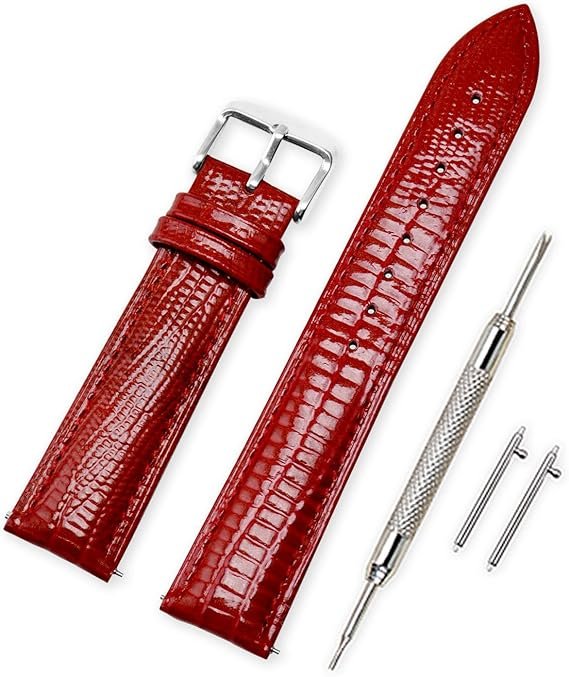 PASEK DO ZEGARKA CZERWONY SKÓRA CIELĘCA UNIWERSALNY SREBRNA KLAMRA 22mm