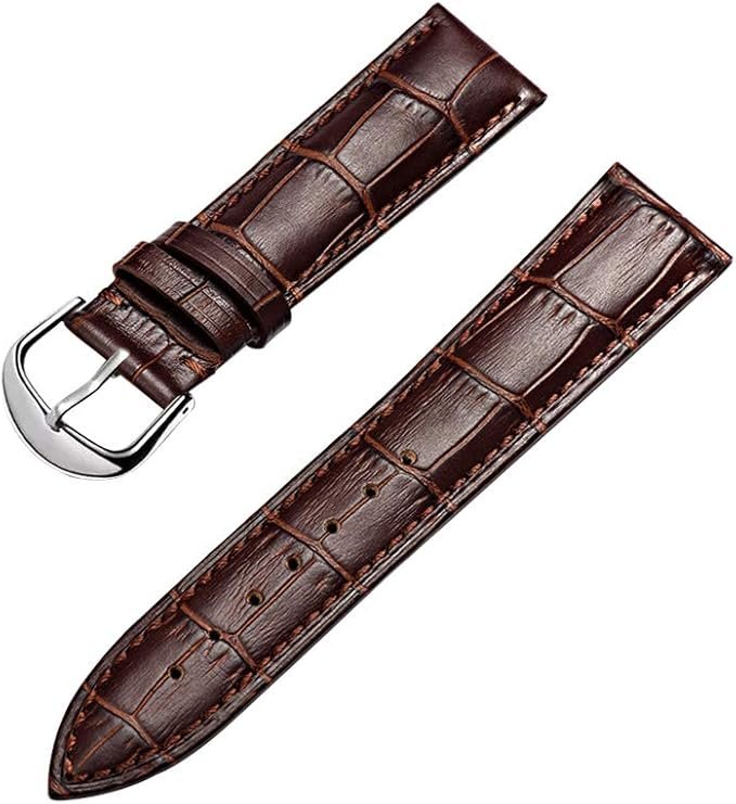 PASEK DO ZEGARKA BRĄZOWY SKÓRA CIELĘCA UNIWERSALNY SREBRNA KLAMRA 18mm