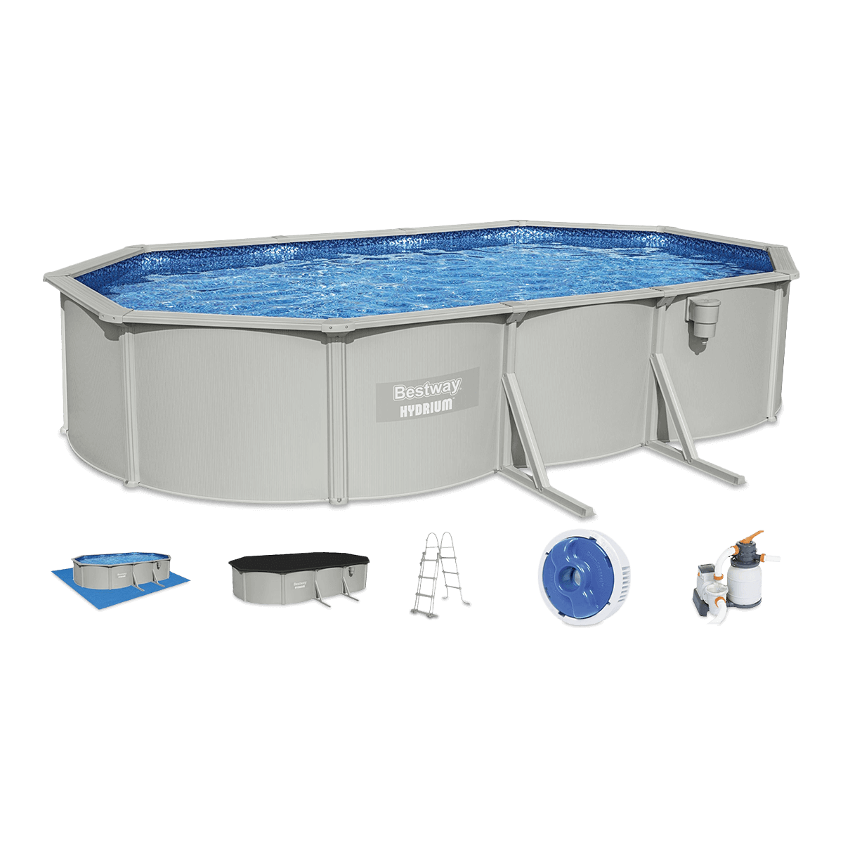 Basen panelowy HYDRIUM 610x360x120 Owalny 20x12FT BESTWAY 8w1 + Pompa piaskowa