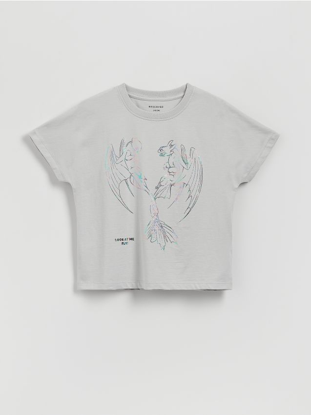 Reserved - T-shirt Jak wytresować smoka - jasnoszary