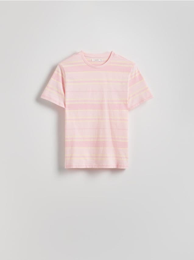 Reserved - T-shirt w paski - różowy
