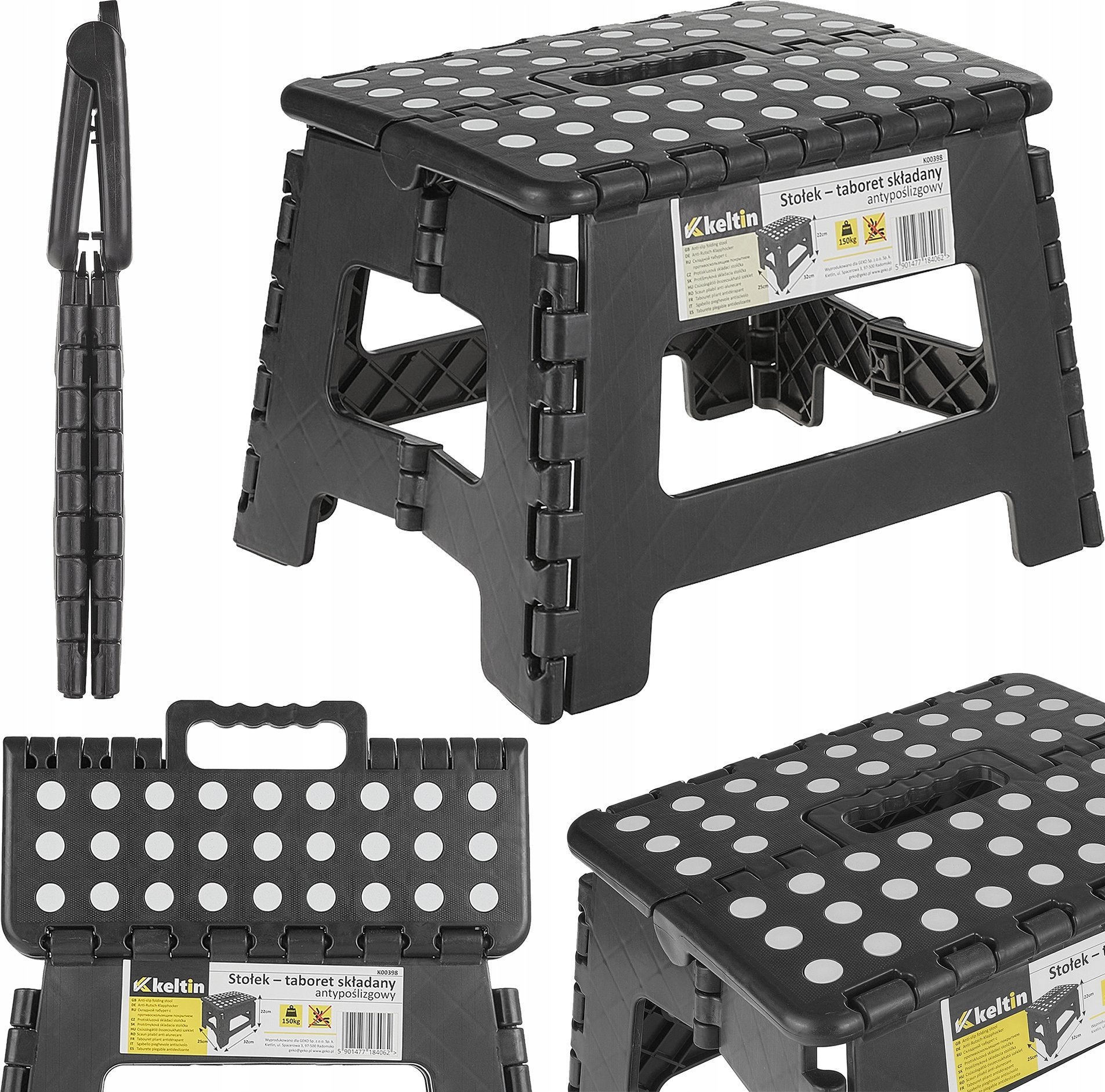 Geko STOŁEK-TABORET SKŁADANY ANTYPOŚLIZGOWY 150kg NISKI