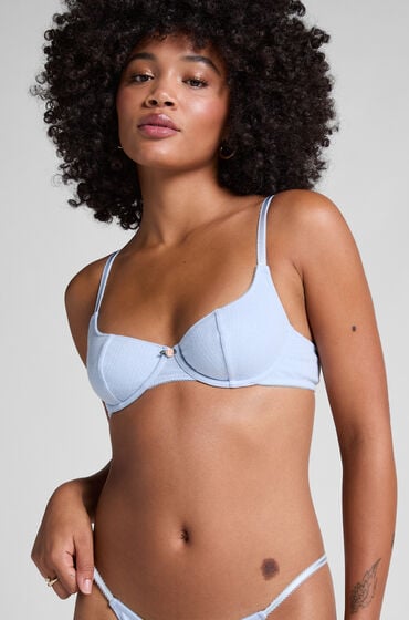 Hunkemöller Nieusztywniany biustonosz z fiszbinami Pointelle Niebieski