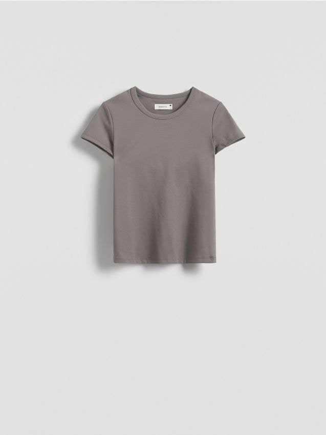 Reserved - T-shirt z bawełny merceryzowanej - beżowy