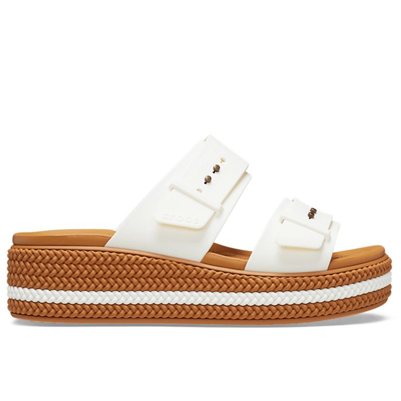 Klapki Crocs Brooklyn Woven Buckle Low Wedge 209978-0WV - białe