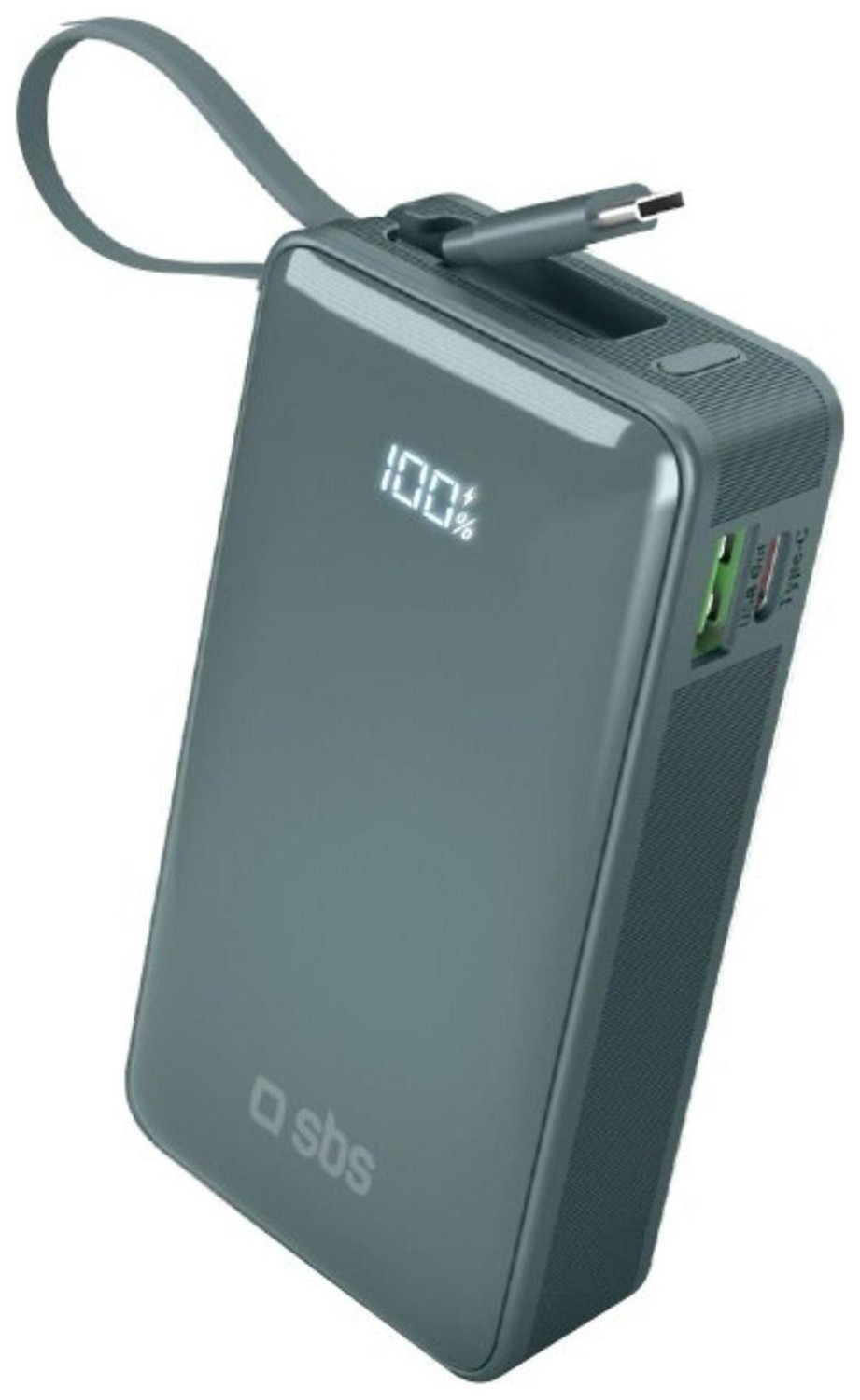 SBS Power Bank 10 000 mAh z wbudowanym kablem USB-C cyjan