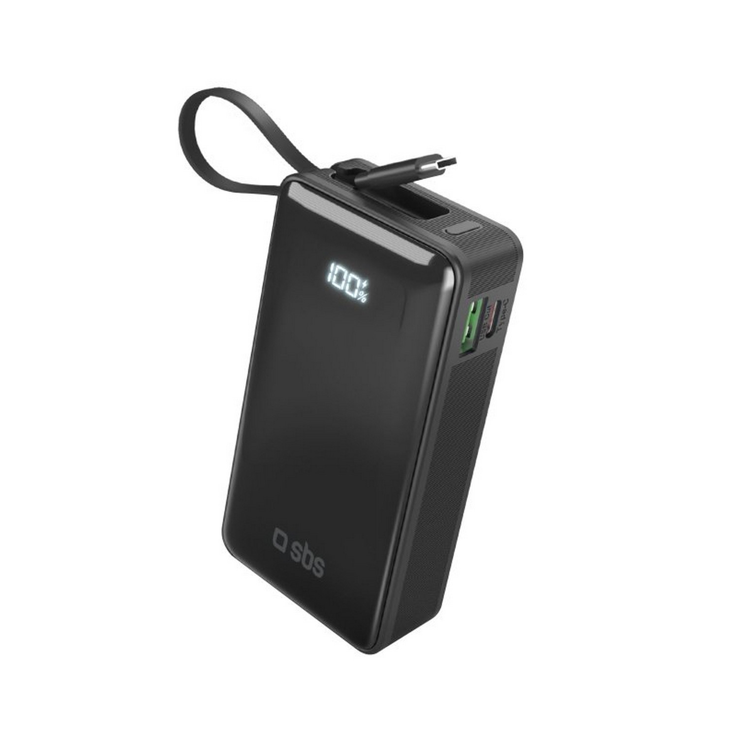SBS Power Bank 10 000 mAh z wbudowanym kablem USB-C czarny