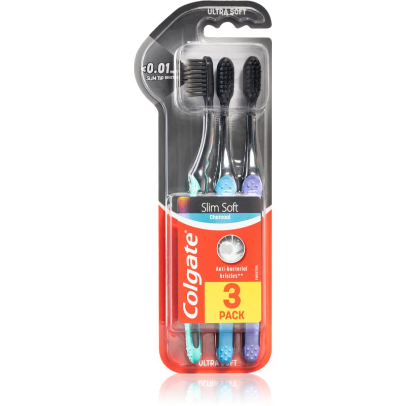Colgate Slim Ultra Soft Charcoal Active Carbon Toothbrush 3 p