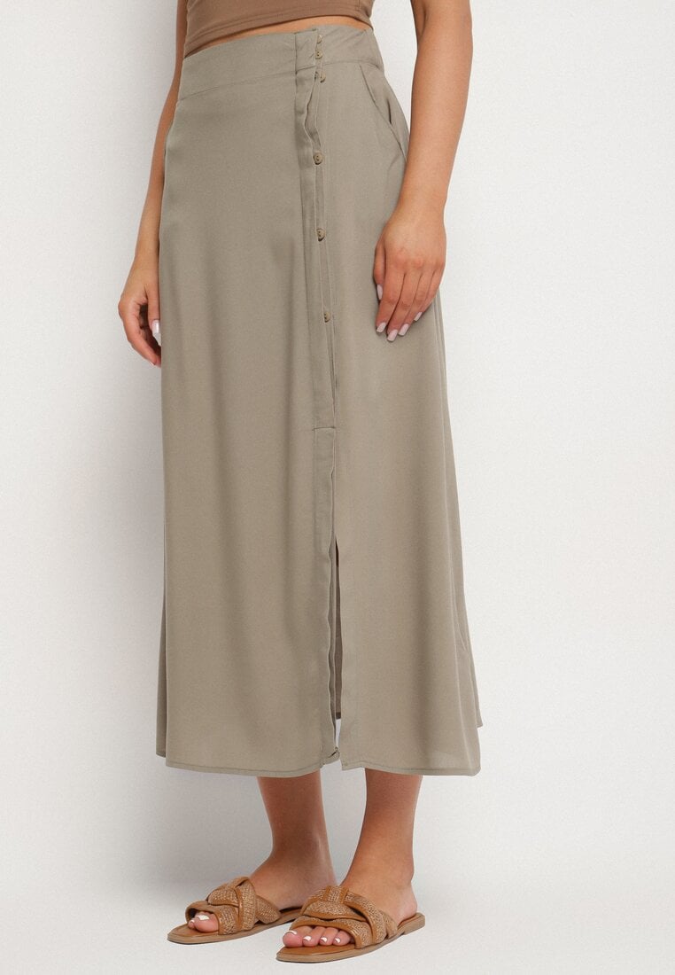 Zielona Spódnica z Wiskozy o Rozkloszowanym Kroju Galinelle