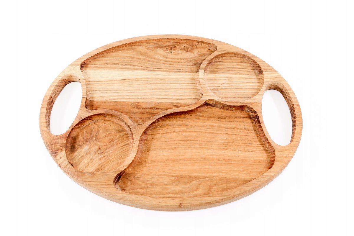 DREWNIANA TACA DĘBOWA 4 KOMORY