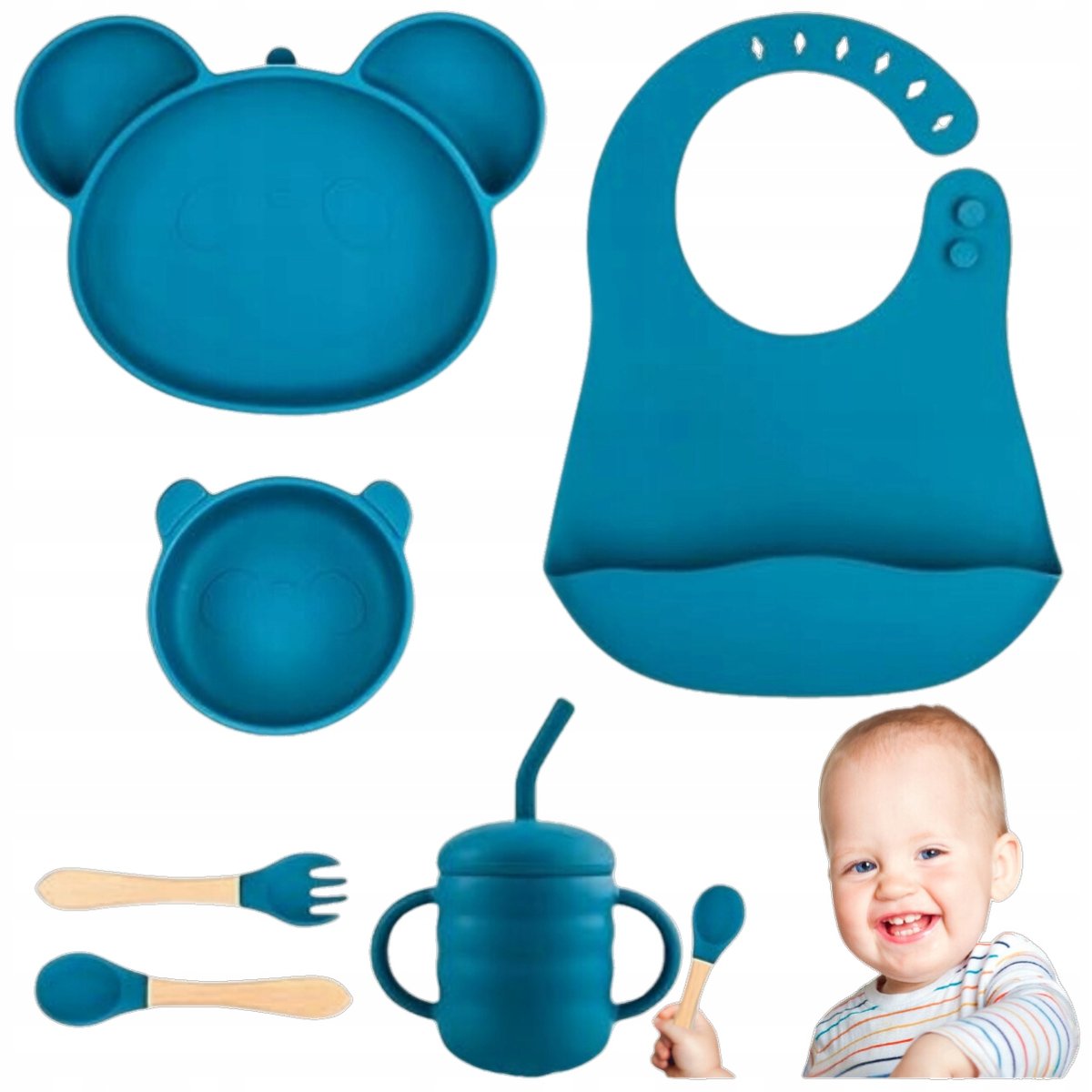 Silikonowy Zestaw Naczyń Dla Dzieci Do Karmienia Antypoślizgowa Przyssawka