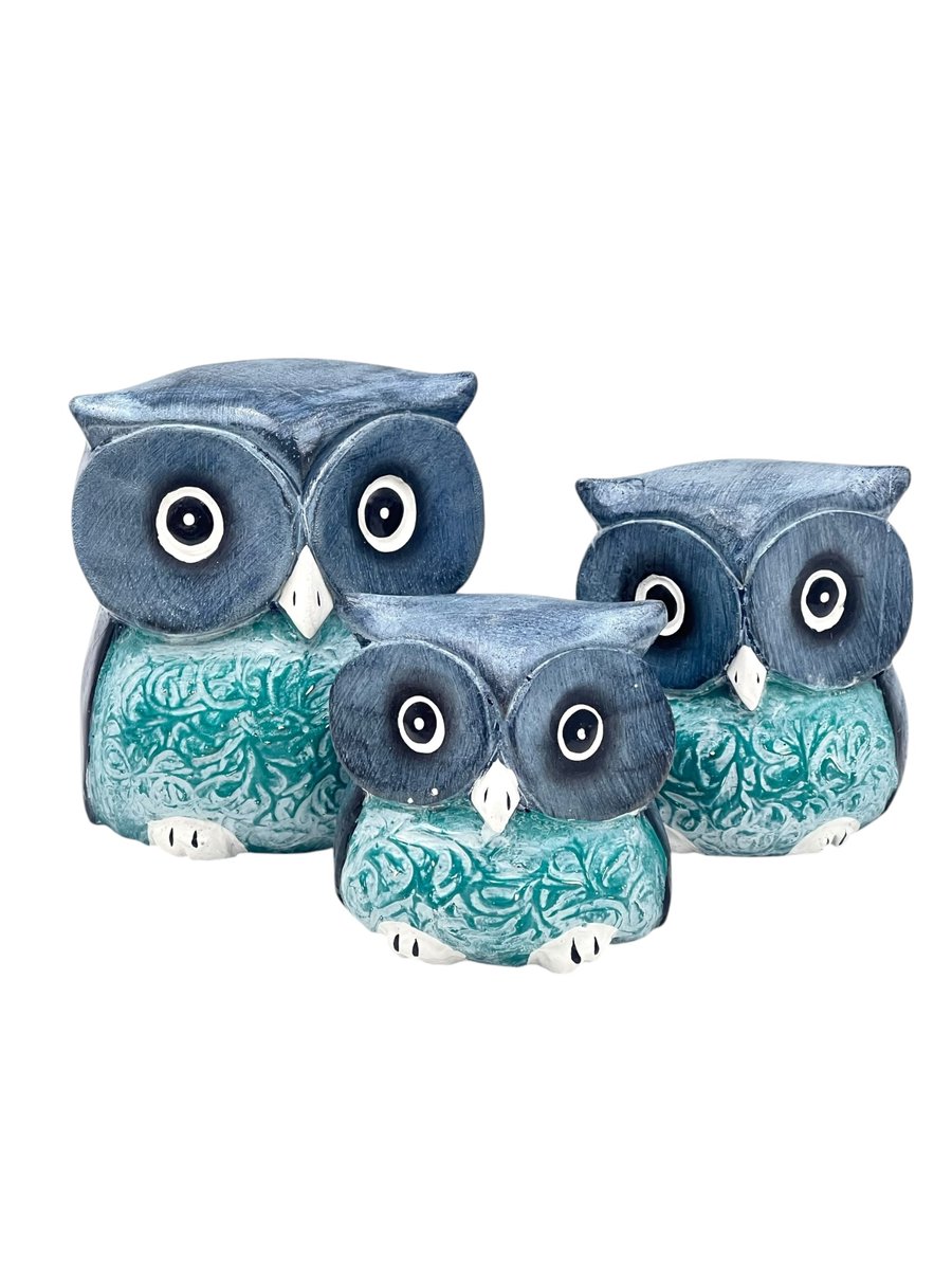 Sowa Drewniana Figurka dekoracyjna Sówka Ozdoba Wnętrz Prezent Zestaw 3