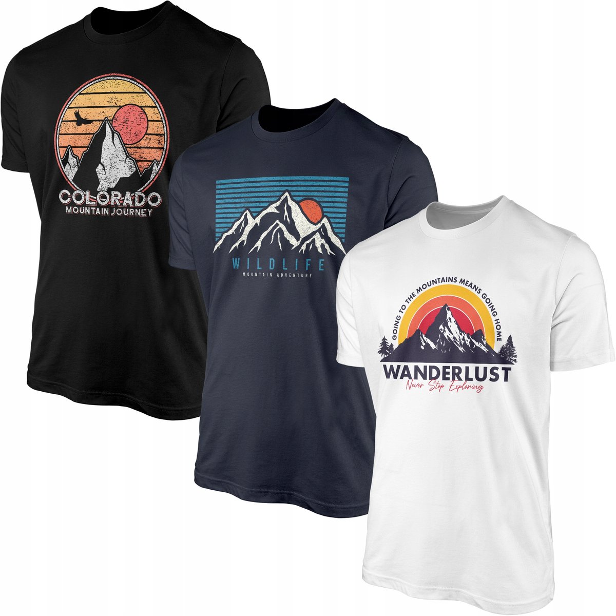Koszulki Męskie W Góry Zestaw Kompet 3 x T-shirt Koszulka 100% Bawełna 3PAK