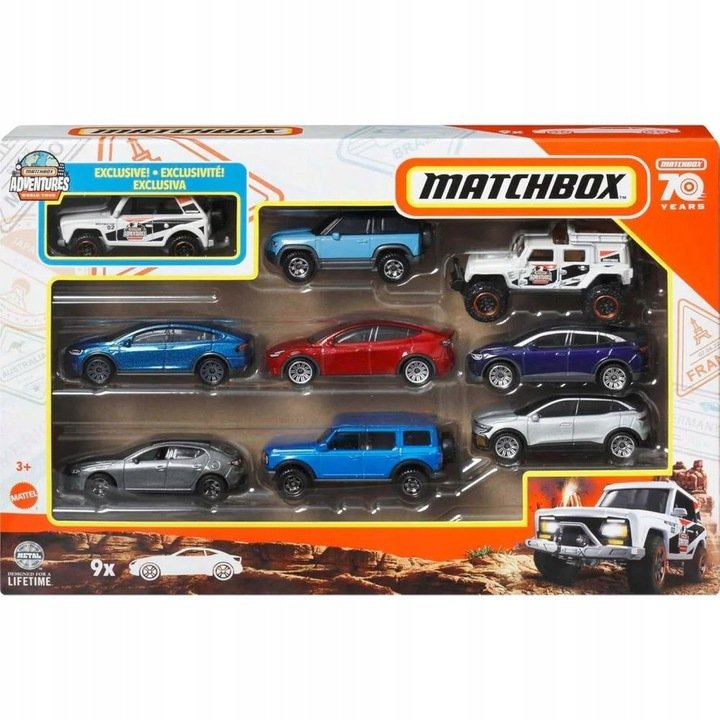 Matchbox Adventures World Tour 70 lecie Zestaw 9 Autek Resoraków HPN18