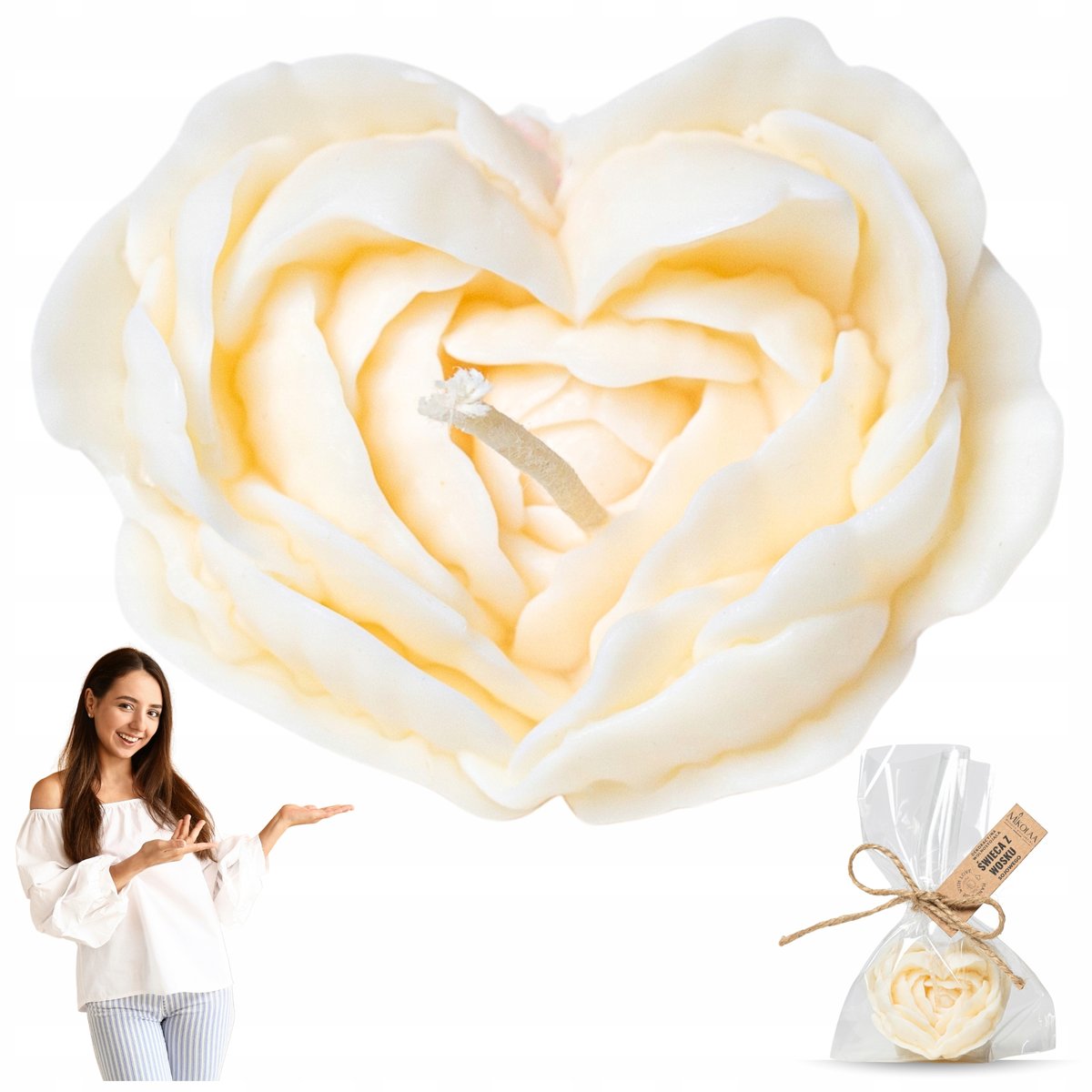 Świeca Sojowa Podziękowania Dla Gości Kwiat Serce Upominek Komunia Prezent