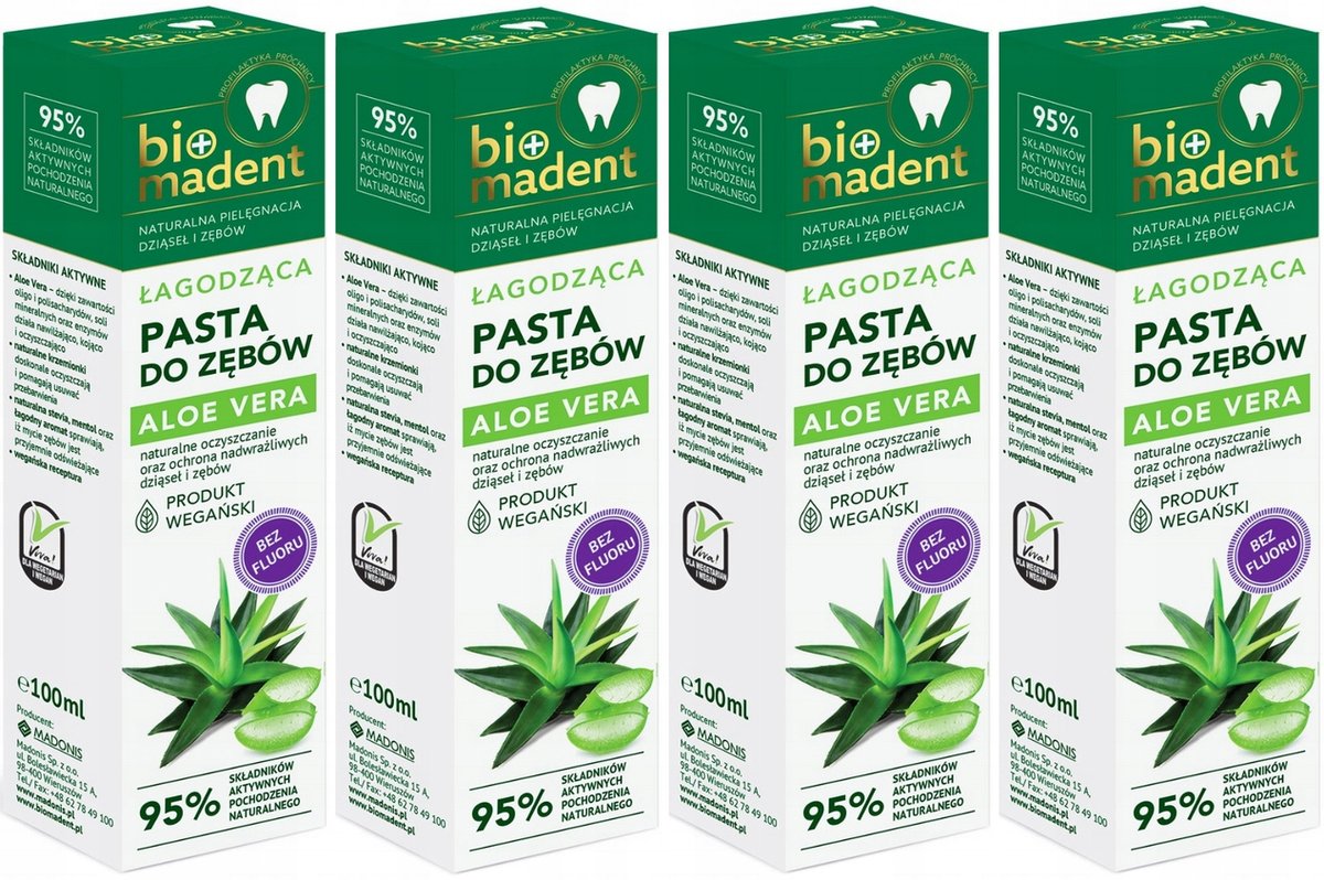 PASTA DO ZĘBÓW WRAŻLIWYCH BEZ FLUORU ŁAGODZĄCA ALOE VERA BIO MADENT 100ml