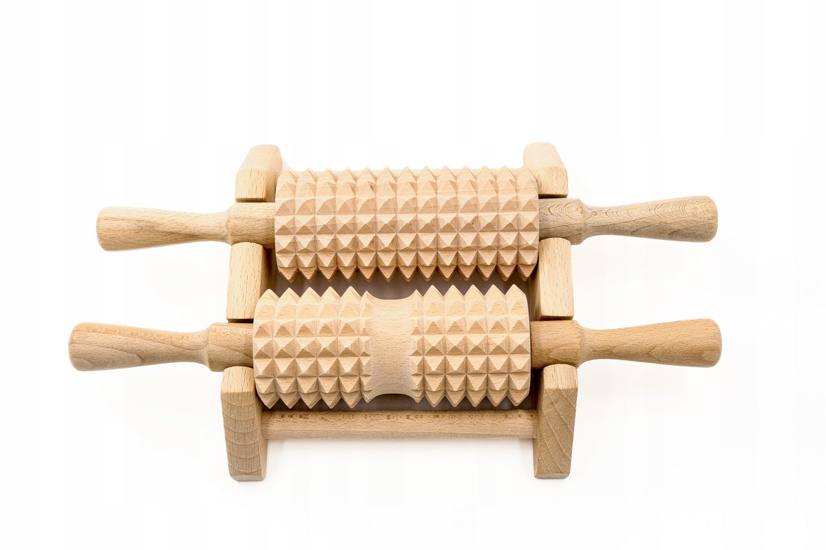 DREWNIANY MASAŻER RECEPTOR DO STÓP CIAŁA NA STOJAKU PODWÓJNY MAŁY EKO