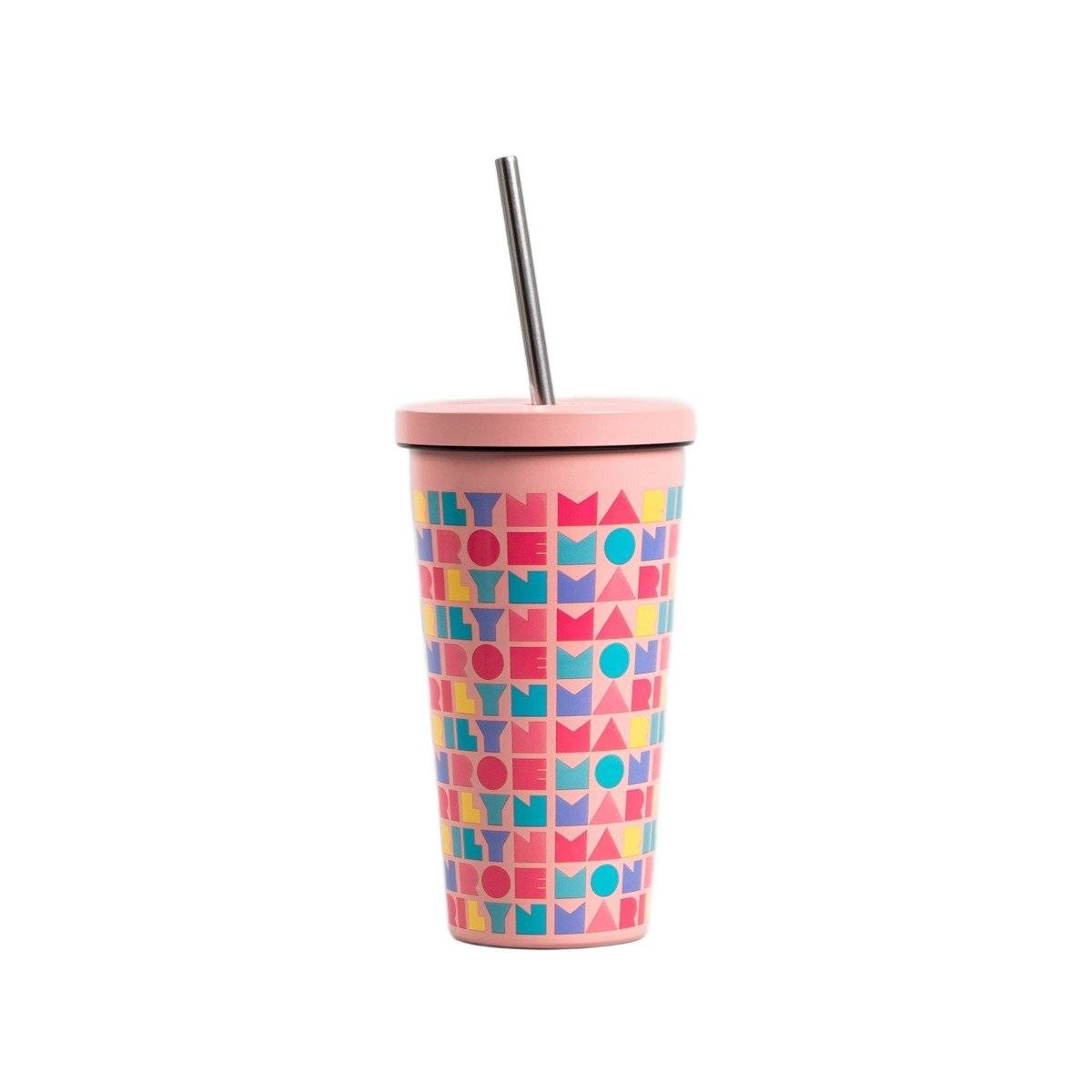 HOMLA Kubek termiczny MONROE SUMMER ze słomką różowy 540 ml