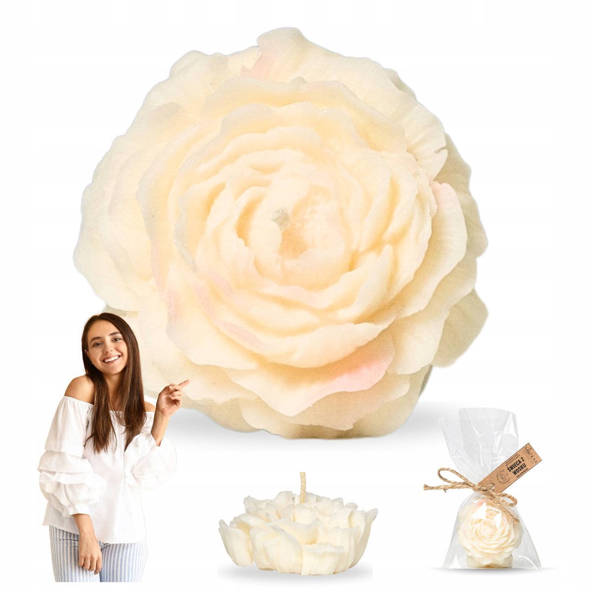 Świeca Sojowa Podziękowania Dla Gości Peonia Duża Upominek Komunia Prezent