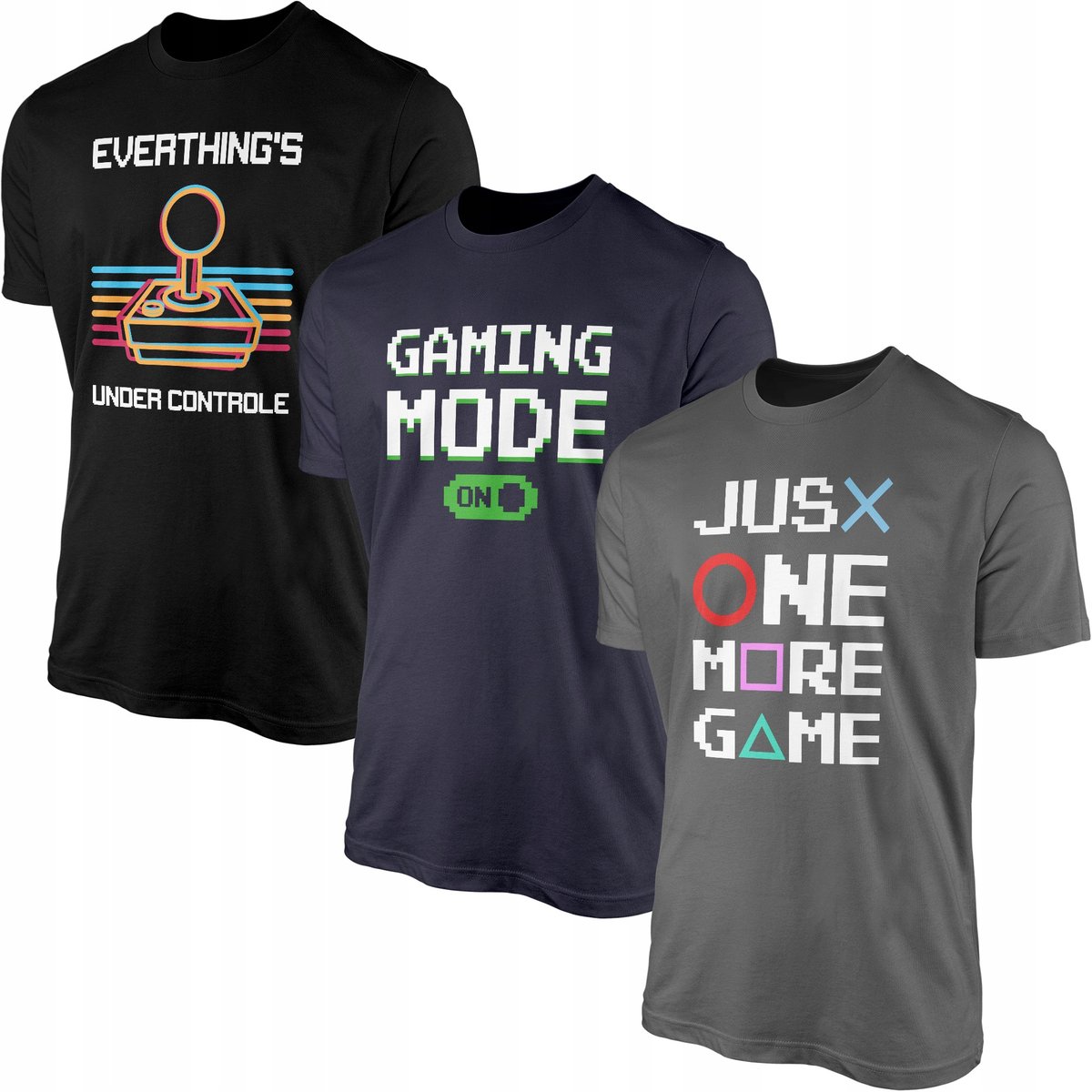 Koszulki Męskie dla Chłopaka Gracza 3 x T-shirt Koszulka 100% Bawełna 3PAK