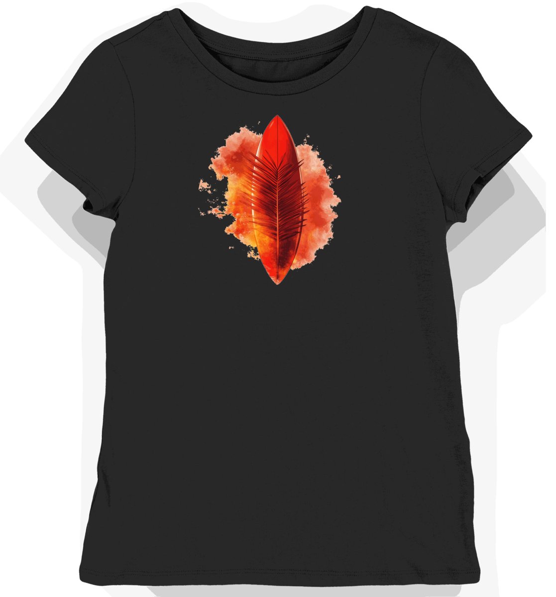 Koszulka damska czarna z motywem czerwonych liści palmowych XL