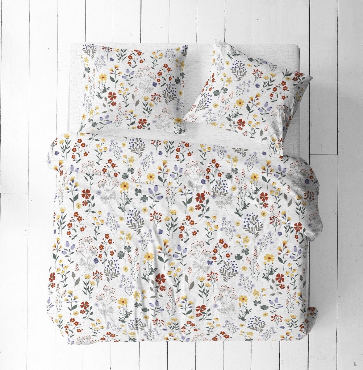 Pościel z kory 160x200 biała czerwona turkusowa szara letnia łąka