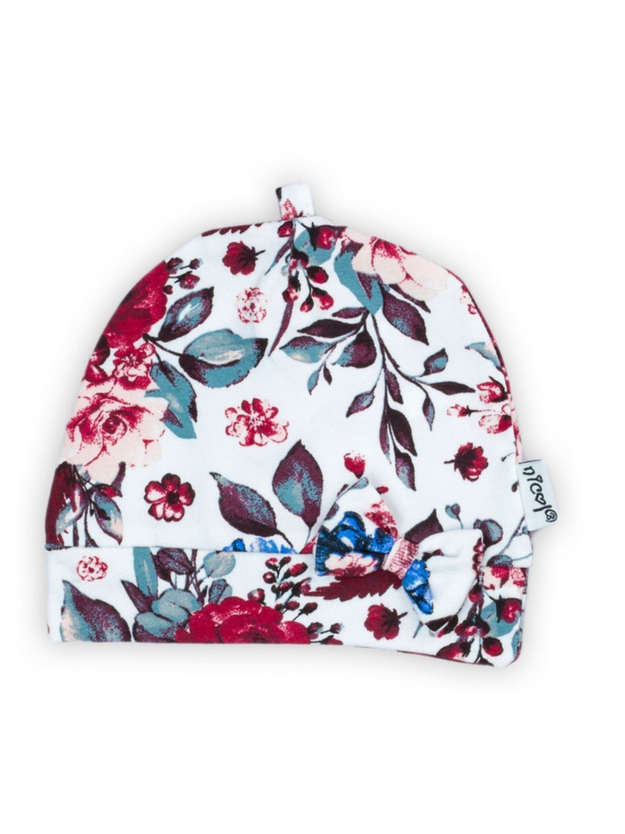 Niemowlęca czapka turban kwiatki biały Nicol,r.68