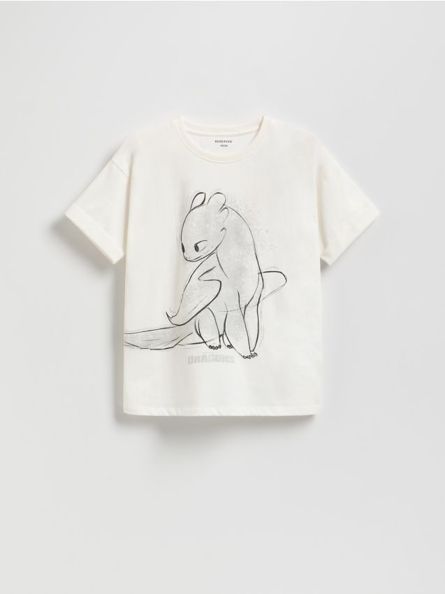 Reserved - T-shirt Jak wytresować smoka - złamana biel