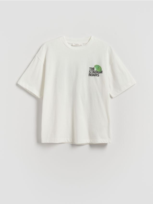 Reserved - T-shirt z nadrukiem - złamana biel