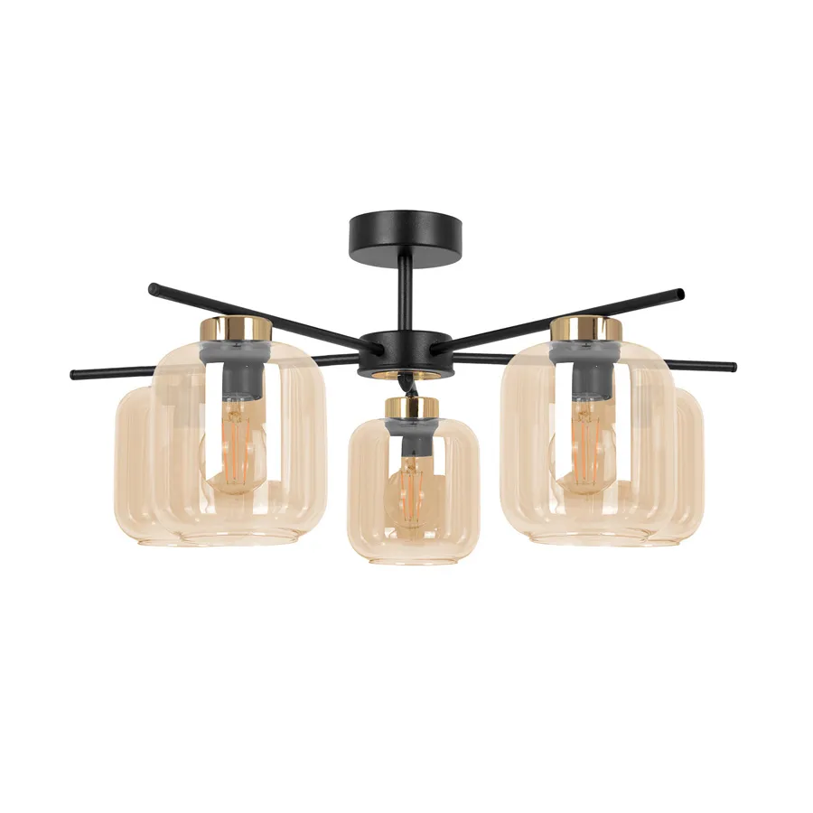 Sufitowa lampa z pięcioma szklanymi kloszami beżowa N7-G89