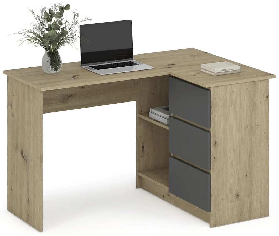 EDINOS Biurko nowoczesne narożne dąb artisan + grafit N2-H68
