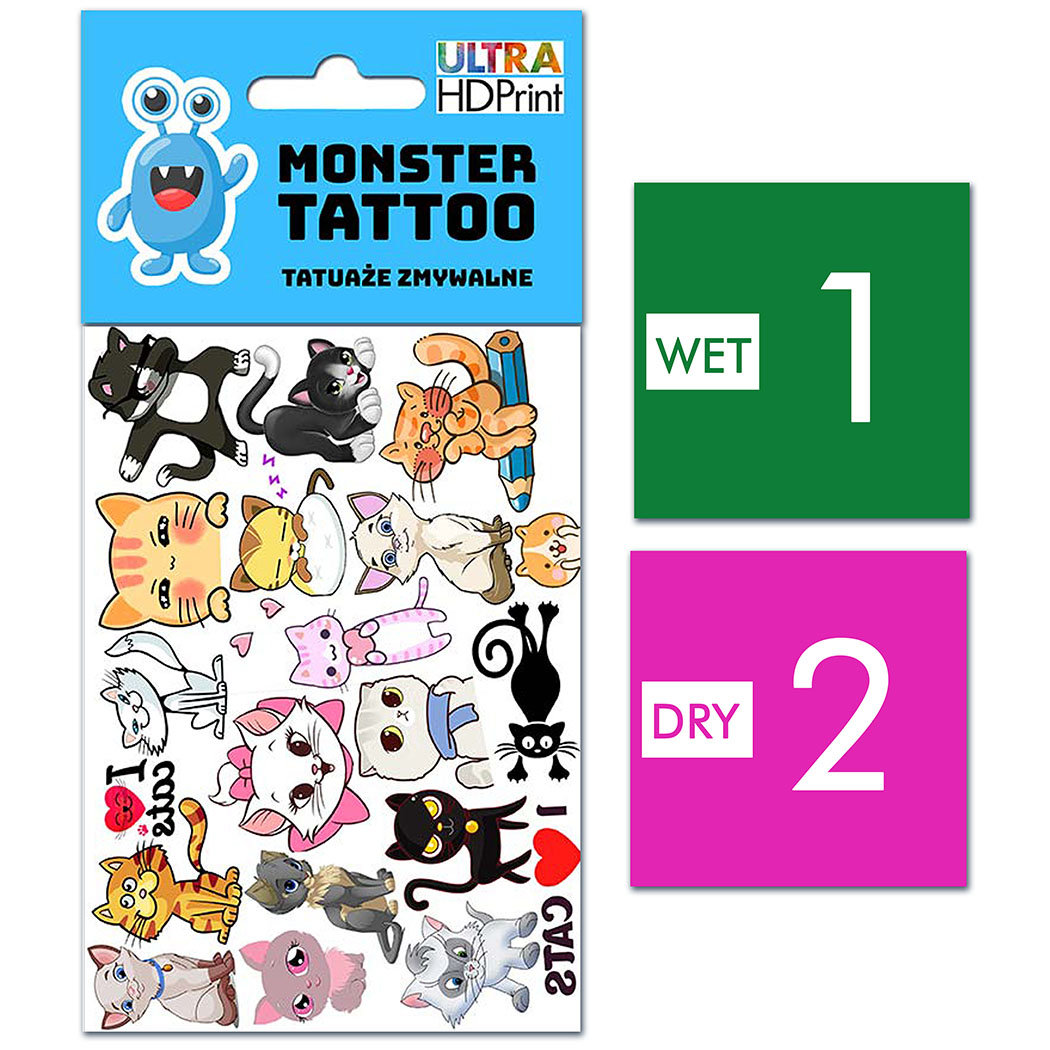 TATUAŻE ZMYWALNE DLA DZIECI KOTY WZORY ORYGINALNE