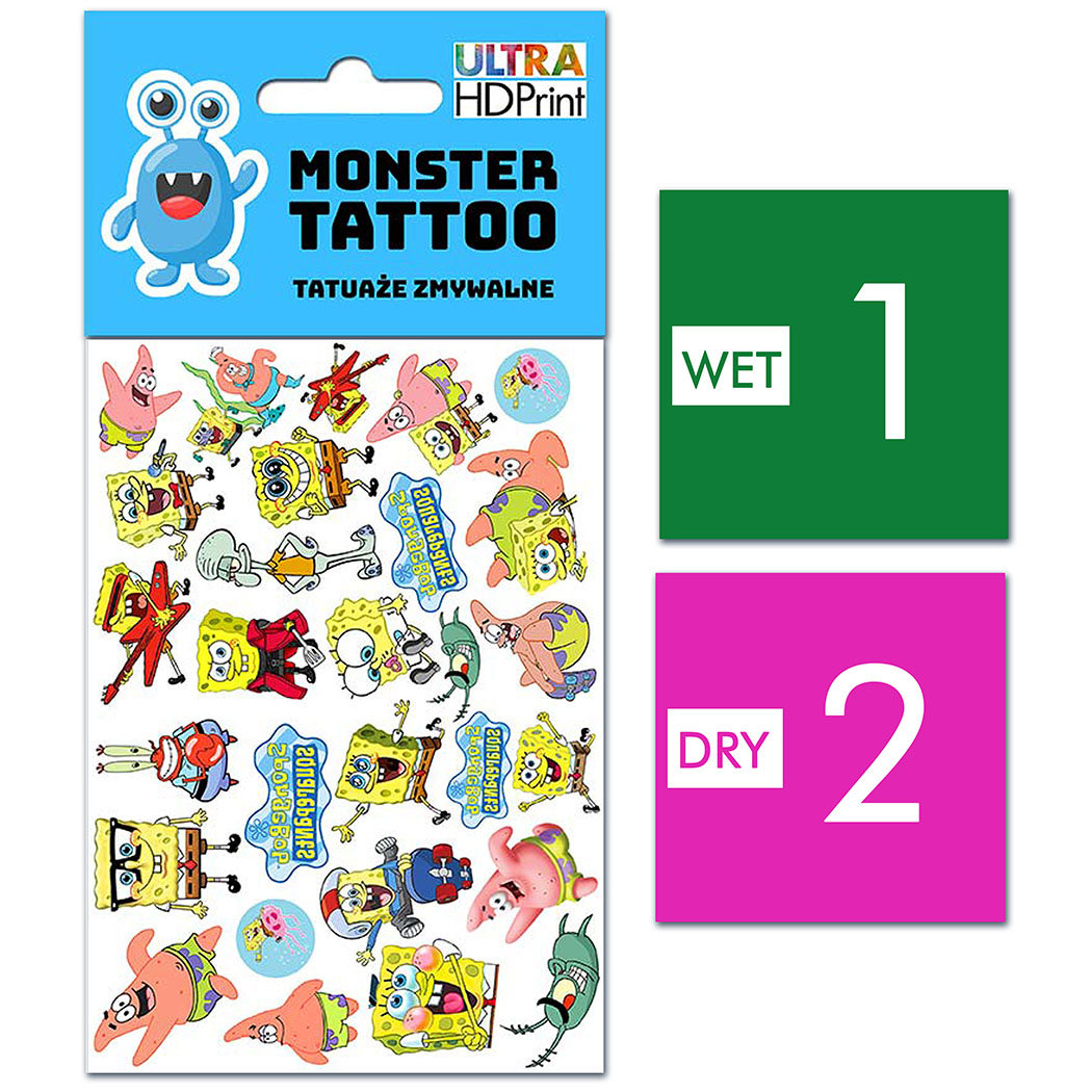TATUAŻE ZMYWALNE DLA DZIECI SPONGEBOB WZORY ORYGINALNE