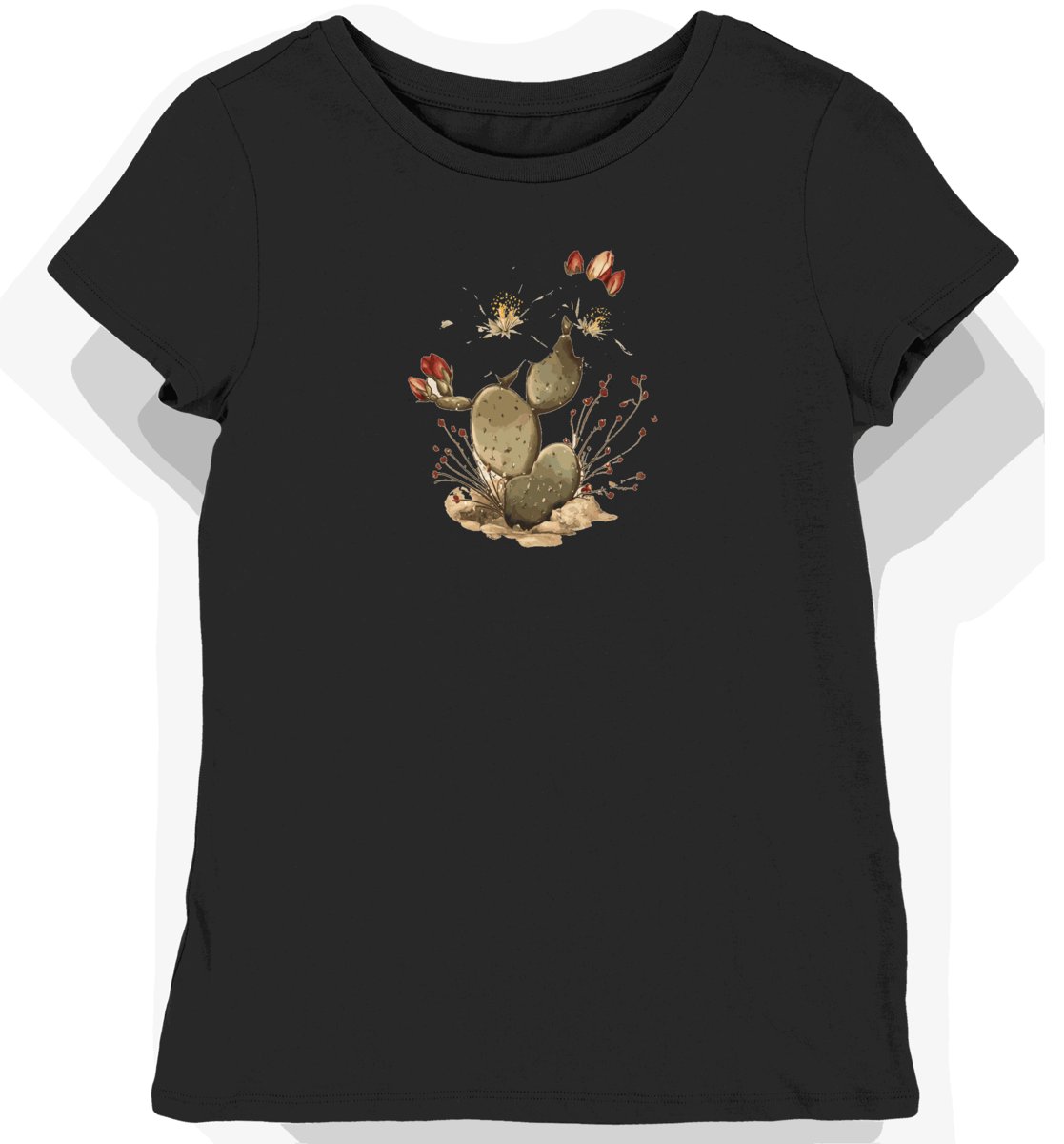 Koszulka damska czarna z motywem pustynnego kwiatu XXL