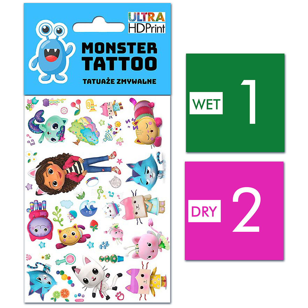 TATUAŻE ZMYWALNE DLA DZIECI KOCI DOMEK GABI WZORY ORYGINALNE