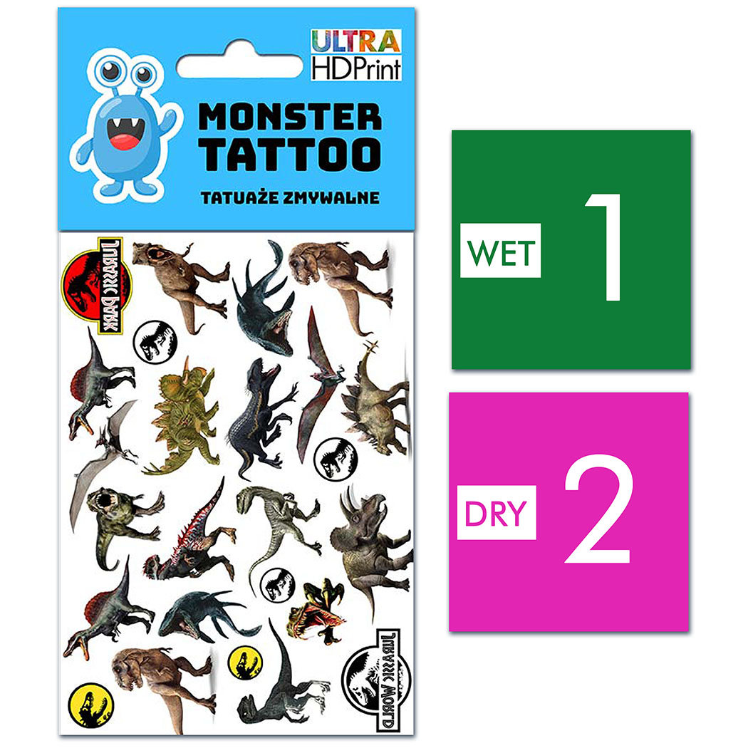 TATUAŻE ZMYWALNE DLA DZIECI JURASSIC WZORY ORYGINALNE