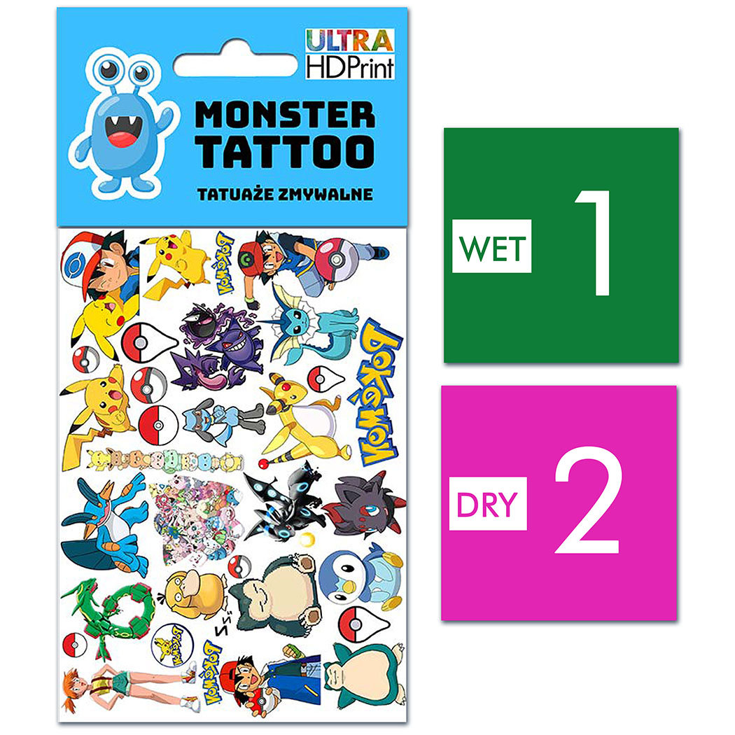 TATUAŻE ZMYWALNE DLA DZIECI POKEMON WZORY ORYGINALNE