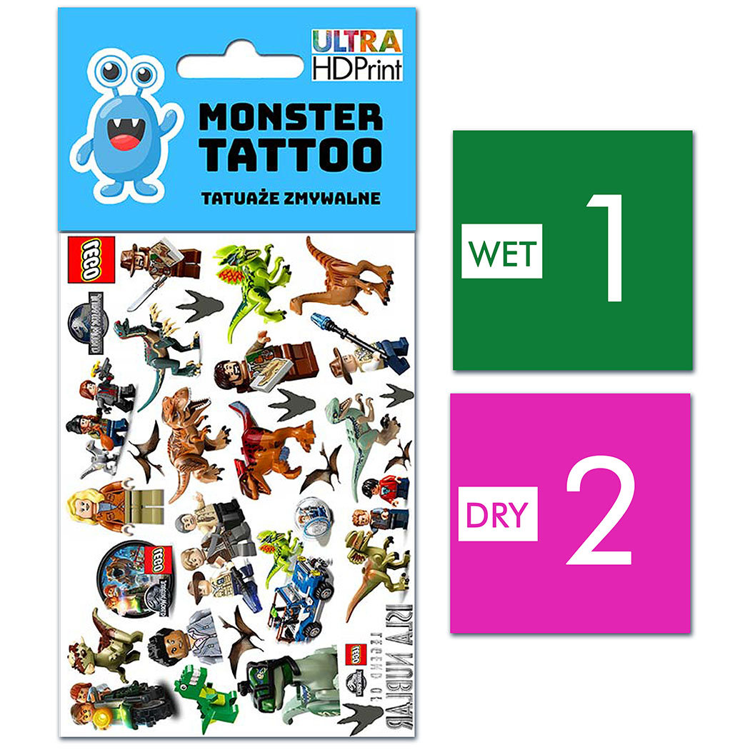 TATUAŻE ZMYWALNE DLA DZIECI LEGO JURASSIC WORLD WZORY ORYGINALNE
