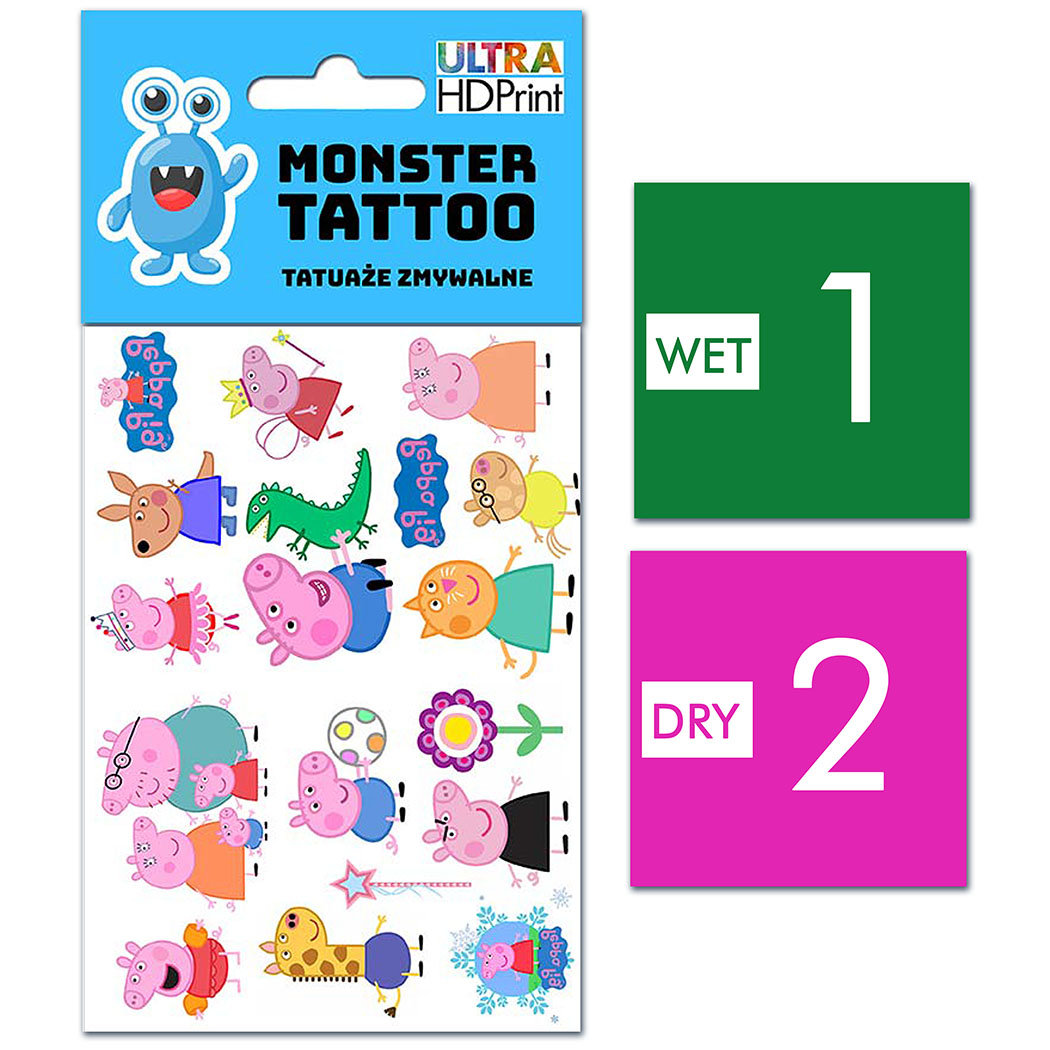 TATUAŻE ZMYWALNE DLA DZIECI PEPPA PIG WZORY ORYGINALNE